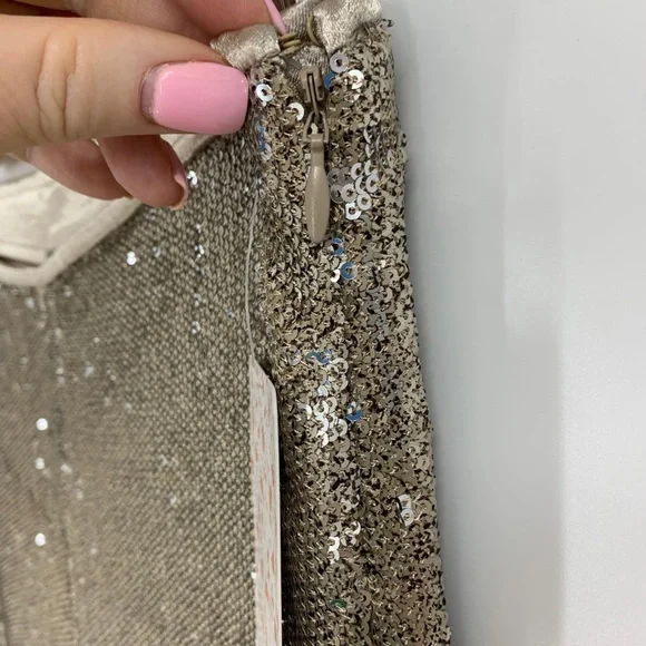 Free People The Minx Sequin Flare Pants in Champagne Sz 6 - Picture 4 of 12